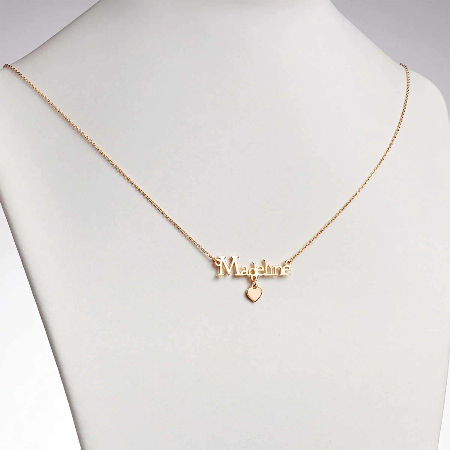 14K Gold over Sterling Name with Heart Charm Necklace - Image 2