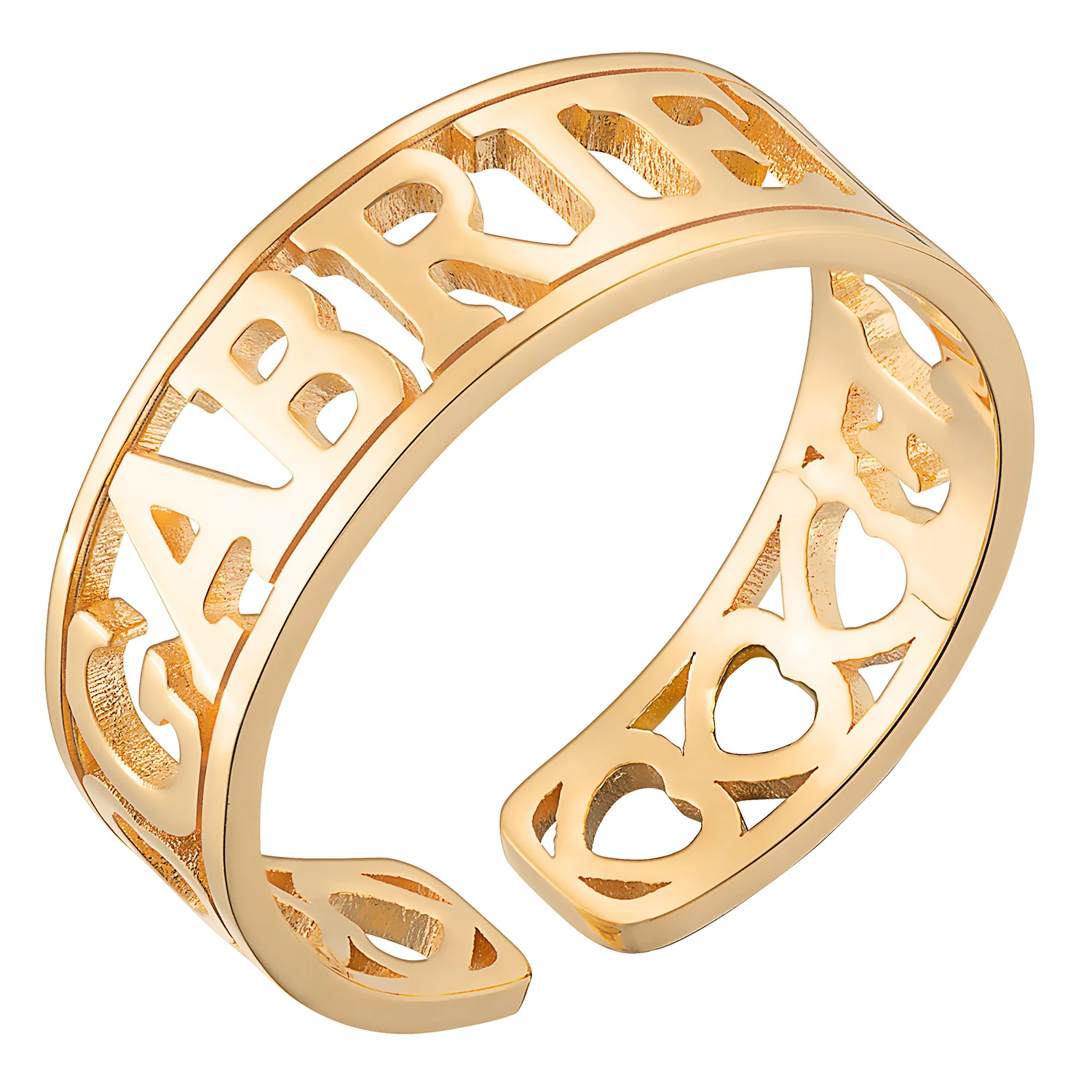 14K Gold over Sterling Name with Open Hearts Ring - Image 3