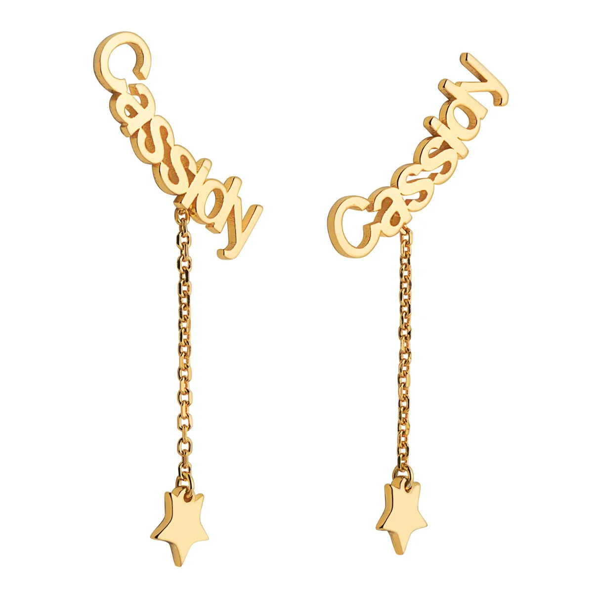 14K Gold over Sterling Name with Star Charm Dangle Crawler Earrings - Image 3