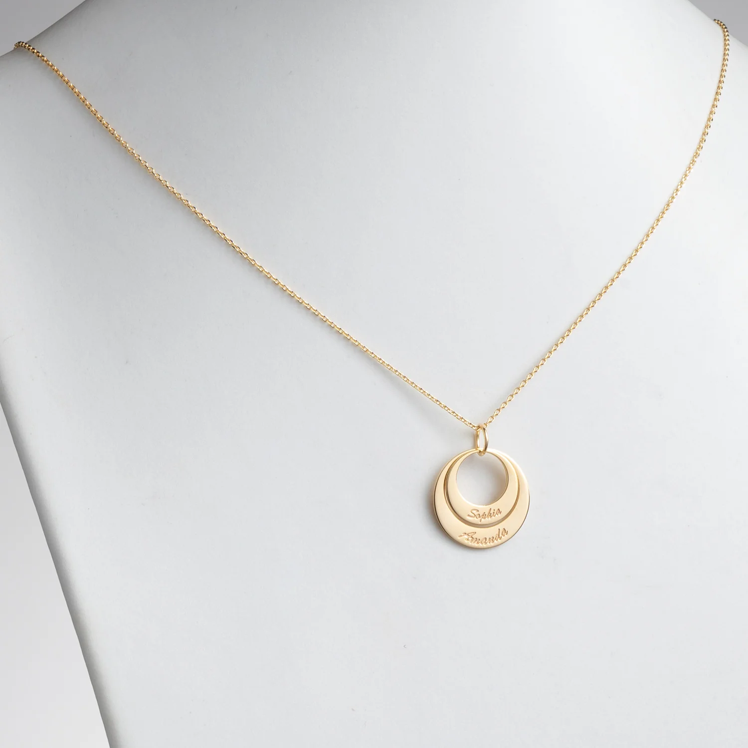 14K Gold over Sterling Nesting Circles with Names Necklace - 2 Discs - Image 2