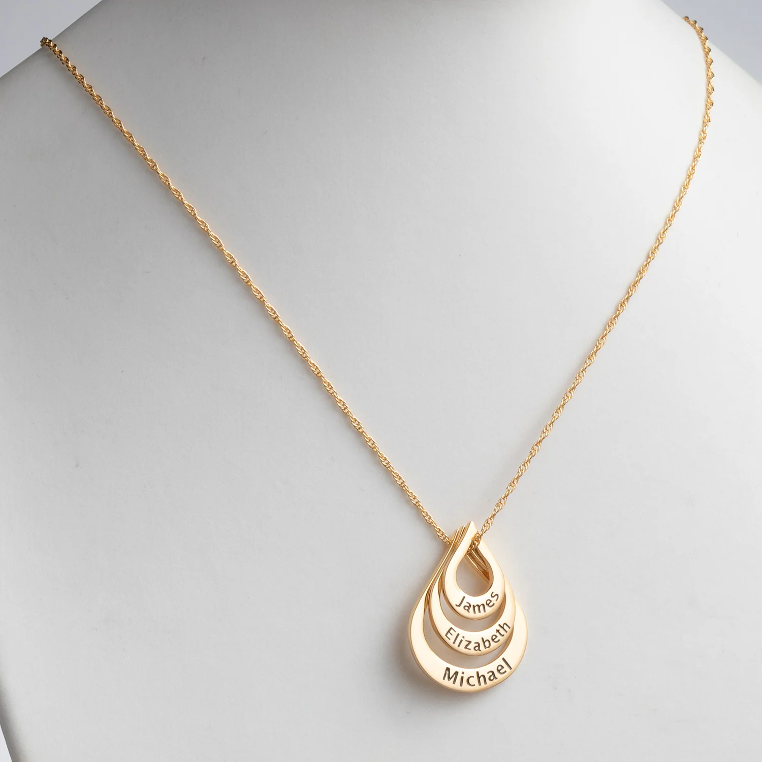 14K Gold over Sterling Nesting Teardrop with Names Necklace - 3 Names - Image 2