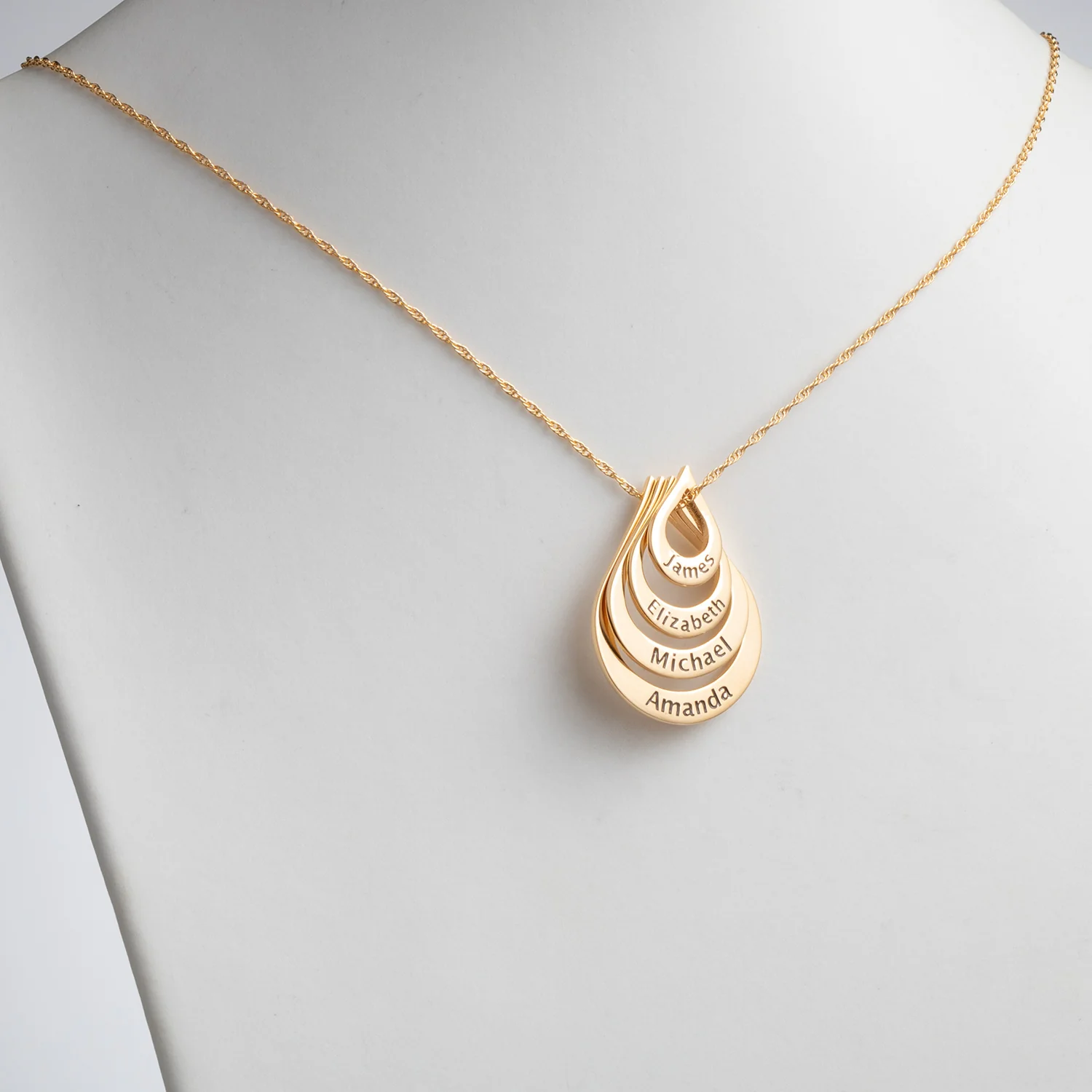 14K Gold over Sterling Nesting Teardrop with Names Necklace - 4 Names - Image 2