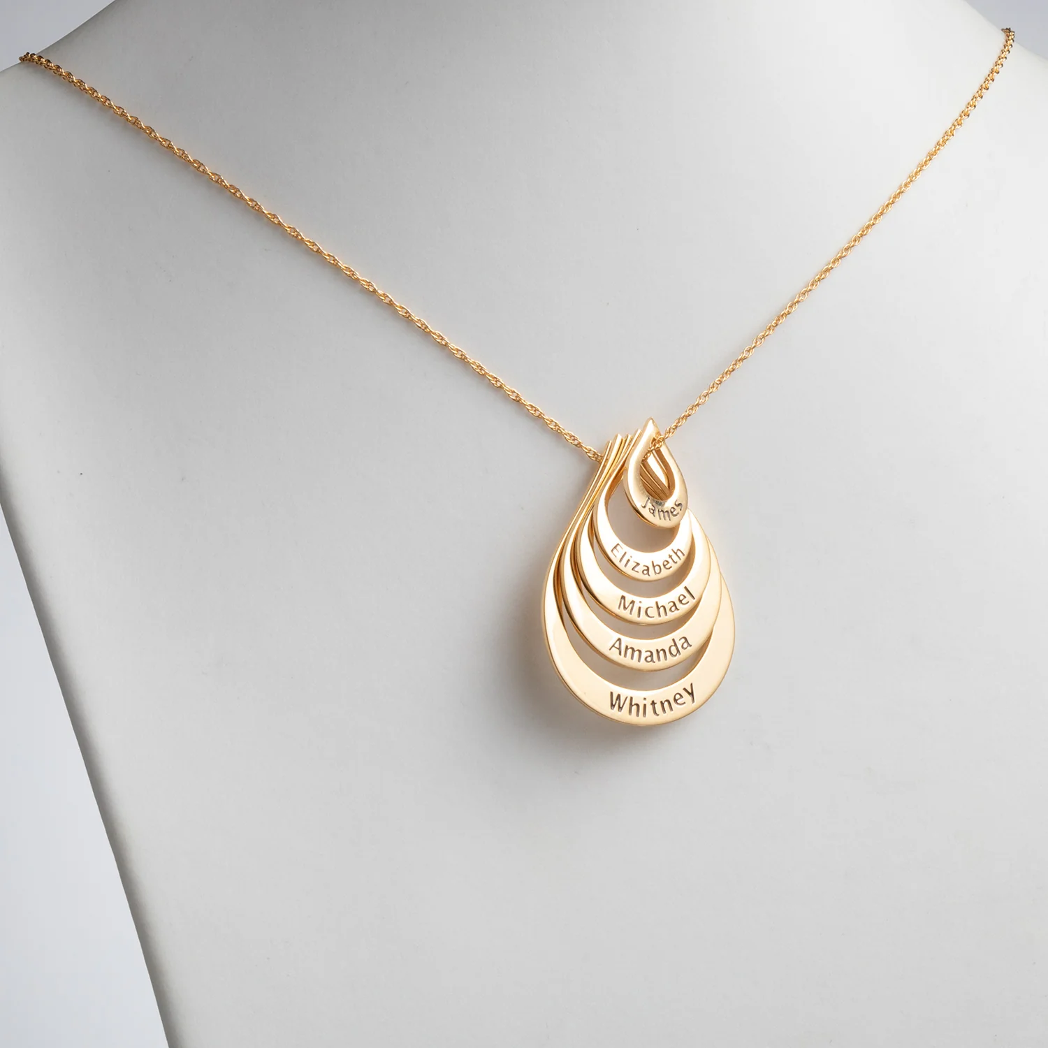 14K Gold over Sterling Nesting Teardrop with Names Necklace - 5 Names - Image 2