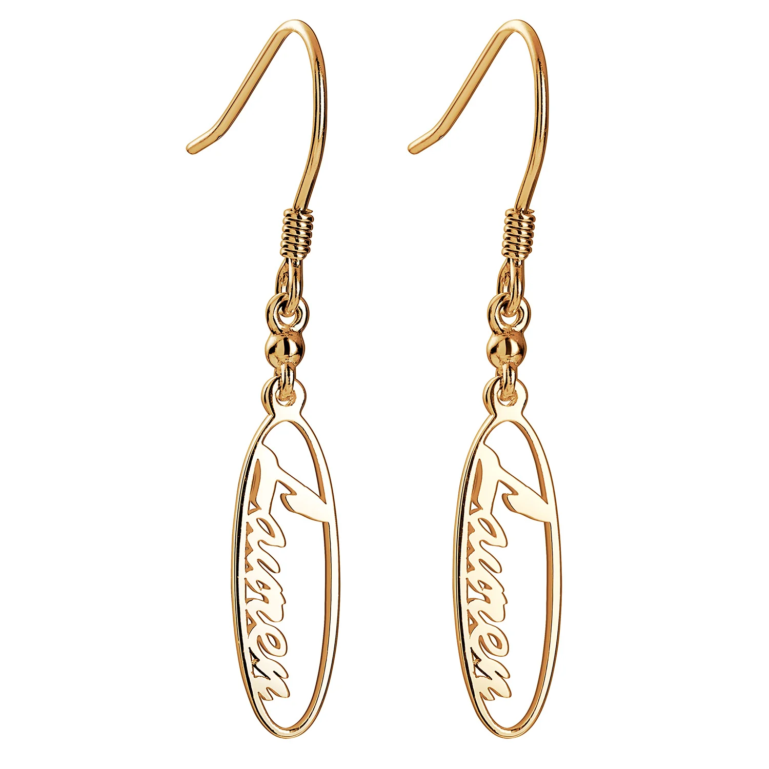 14K Gold over Sterling Oval Name Dangle Earrings