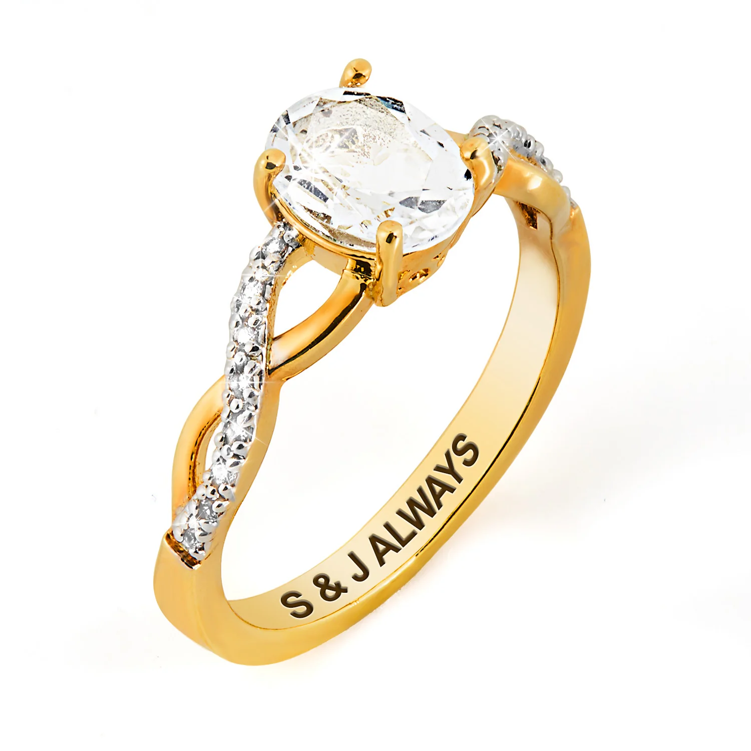 Gold over Sterling Oval White Topaz Twist Engagement Ring - Image 4
