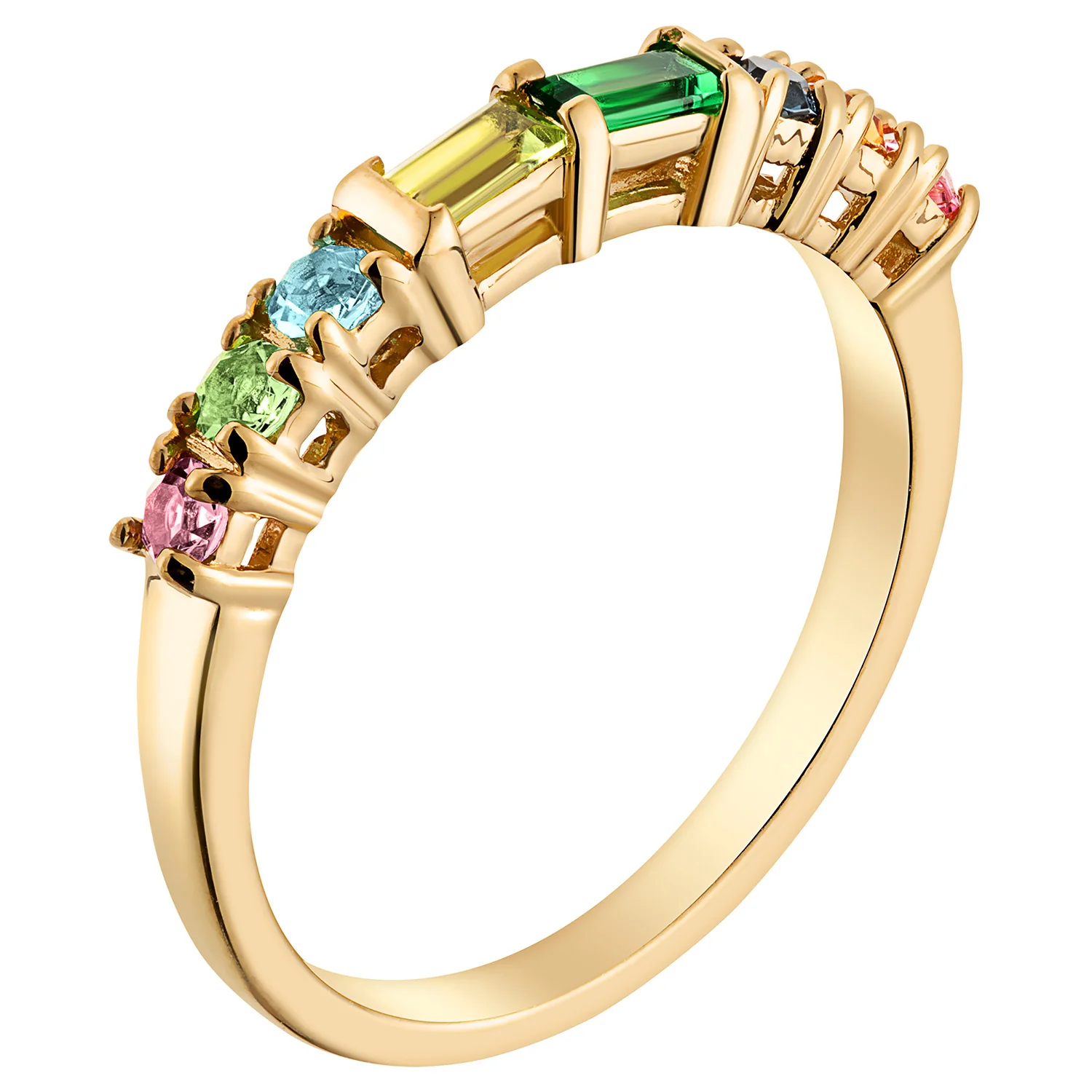 14K Gold over Sterling Parents Baguette and Childrens Round Birthstone Ring - Image 2