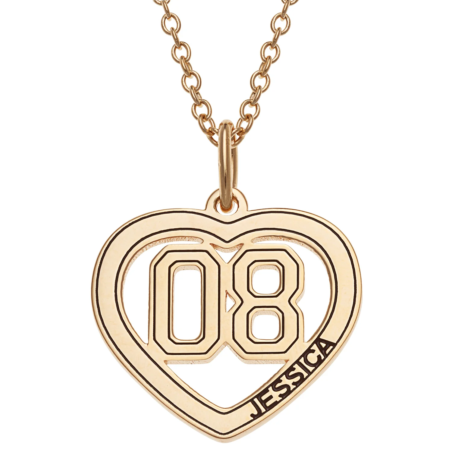 14K Gold over Sterling Personalized Name and Number Heart Necklace