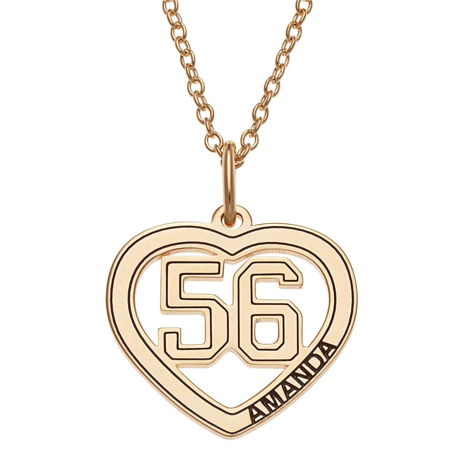 14K Gold over Sterling Personalized Name and Number Heart Necklace - Image 2