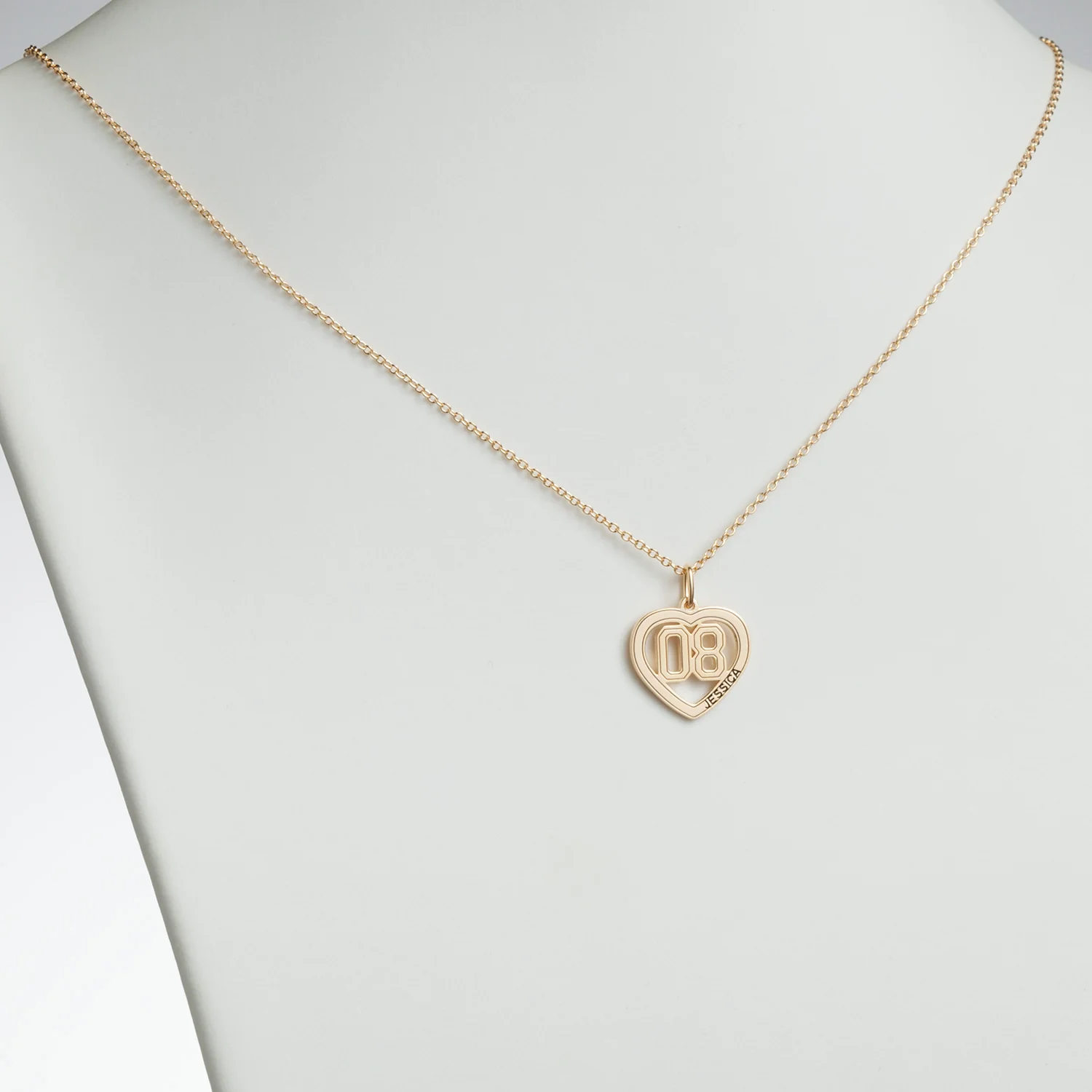 14K Gold over Sterling Personalized Name and Number Heart Necklace - Image 3