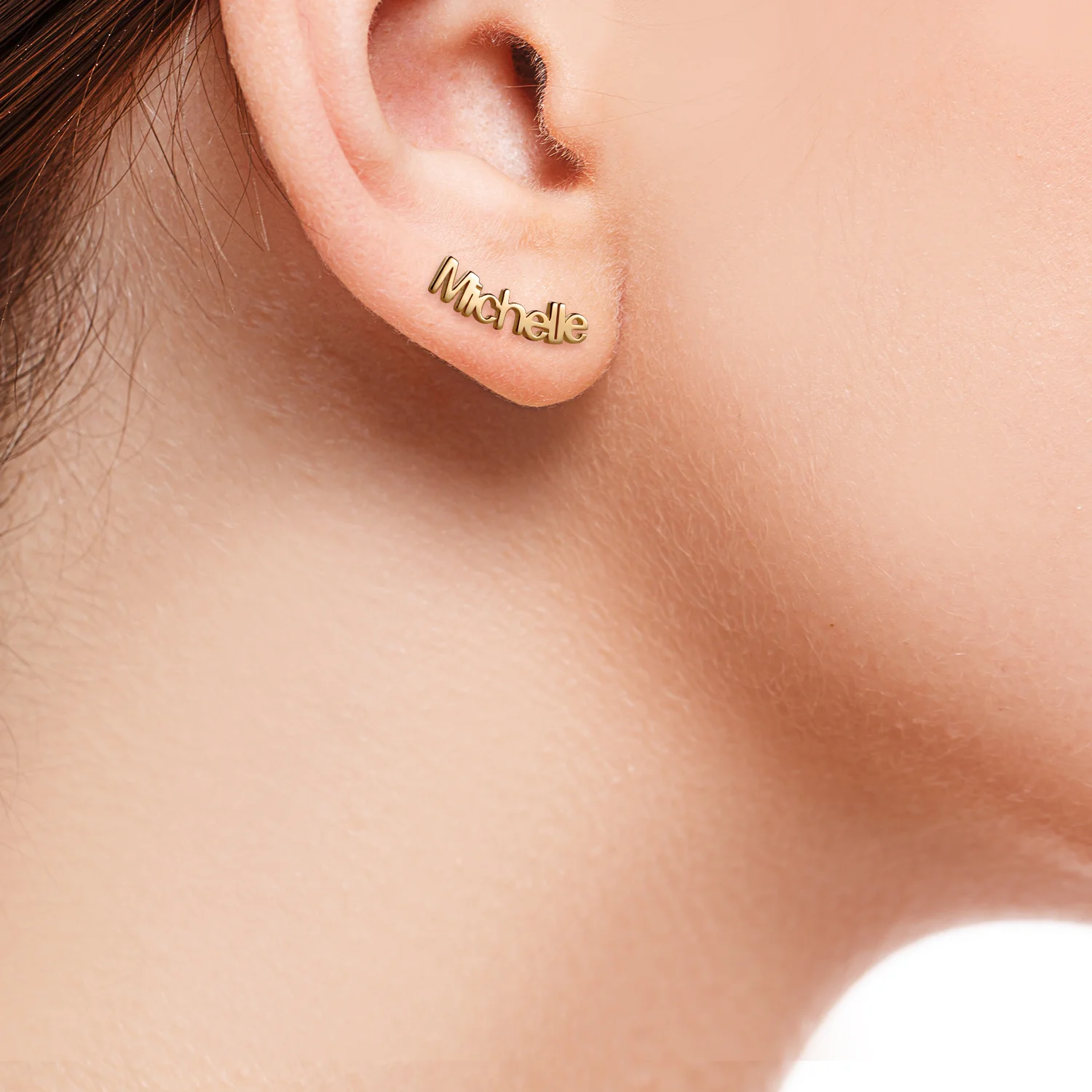 14K Gold over Sterling Personalized Name Crawler Button Earring - Image 2