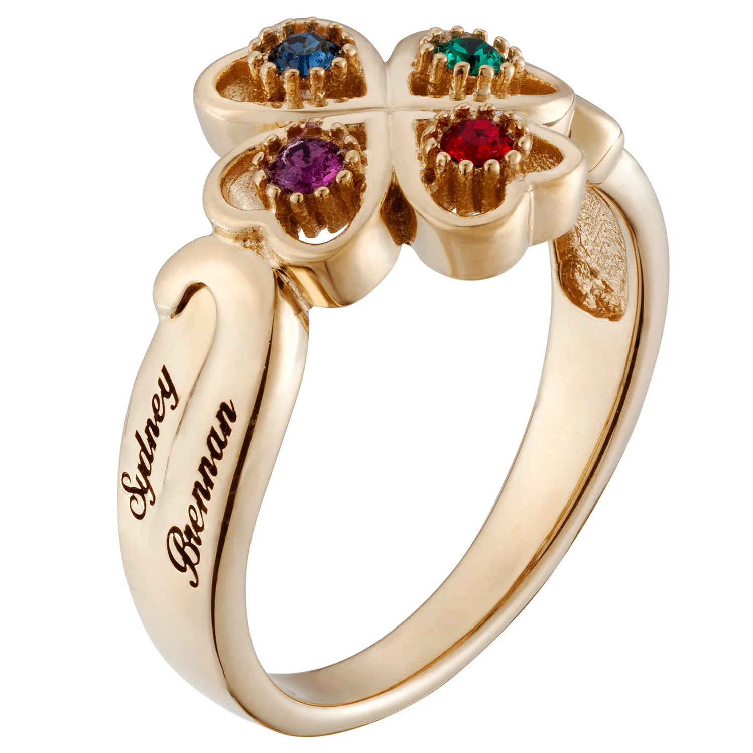 14K Gold over Sterling Personalized Name & Heart Birthstone Ring - Image 2