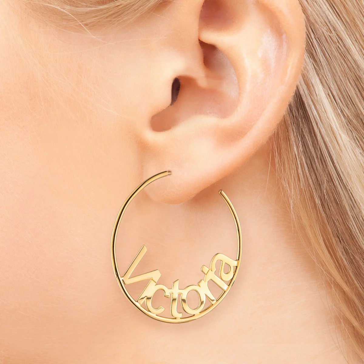 Personalized 14K Gold over Sterling Nameplate Large Post Hoop Earrings - Image 2