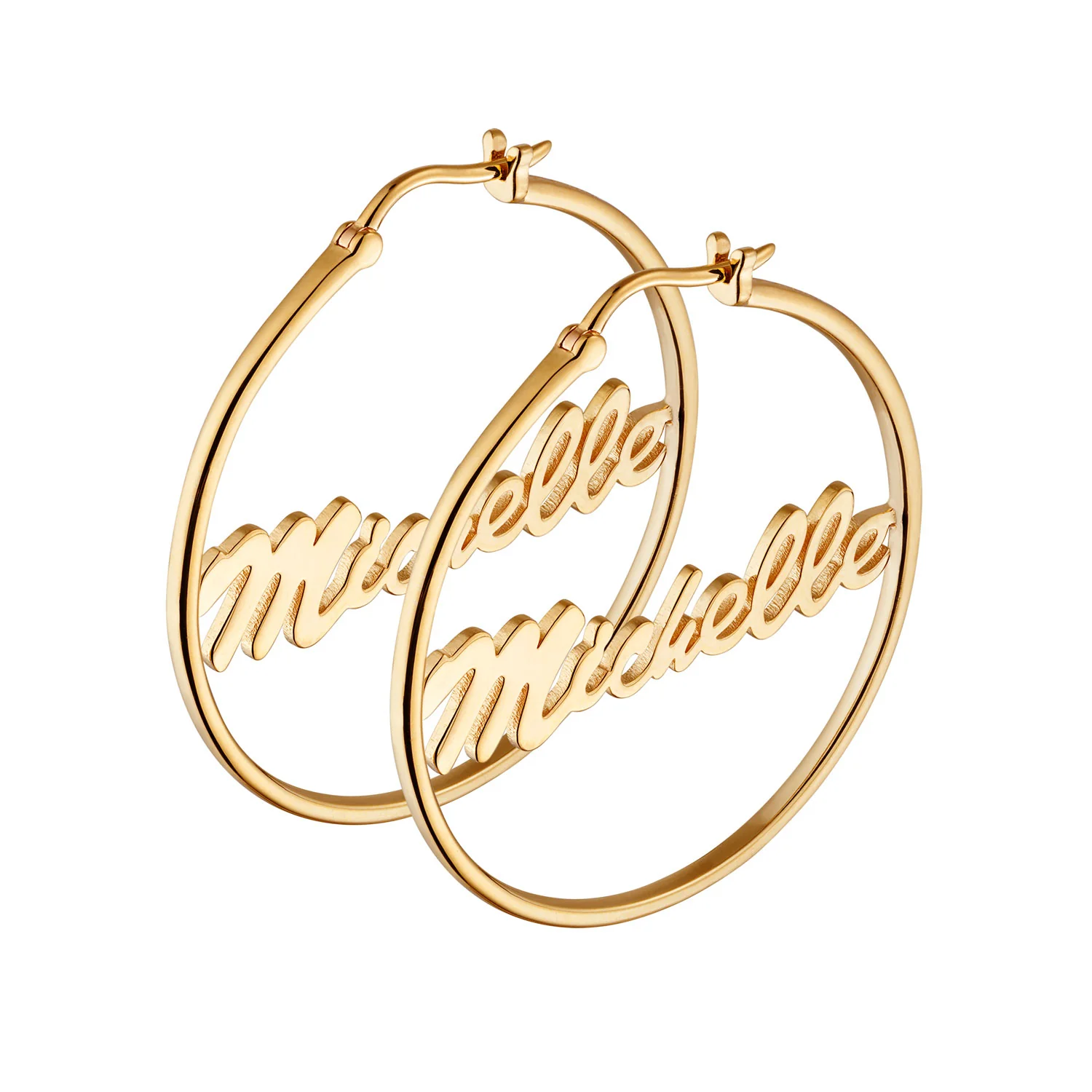 14K Gold over Sterling Personalized Name Medium Hoop Earring - Image 2
