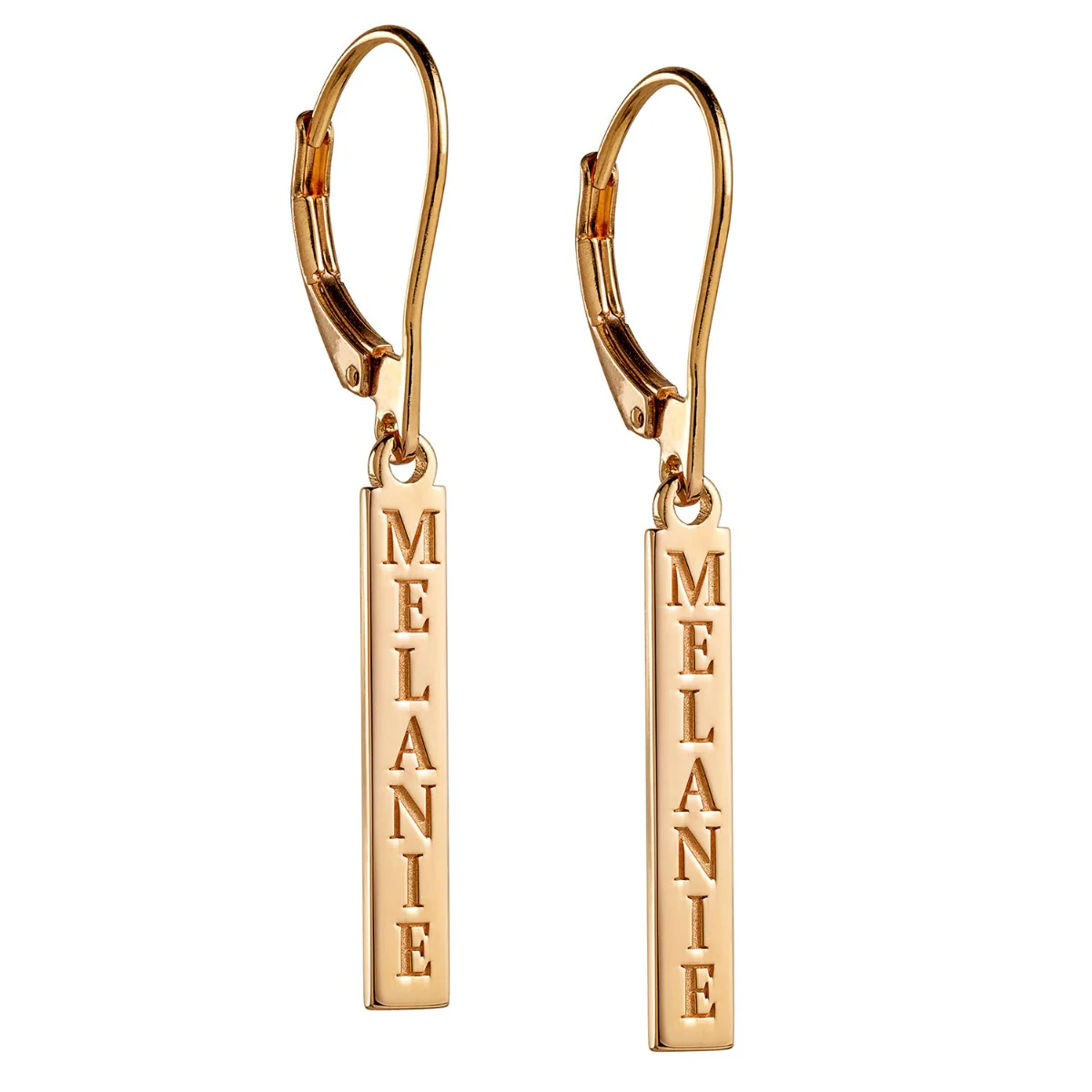 14K Gold over Sterling Personalized Name Tag Dangle Earrings