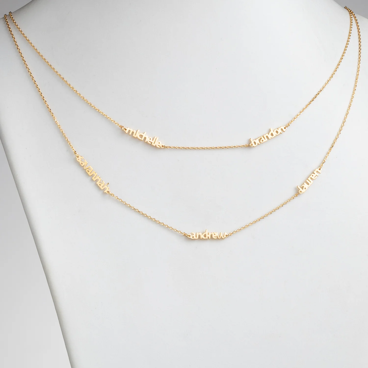 14K Gold over Sterling Petite Block Family Name Layered Necklace- 5 Names - Image 2
