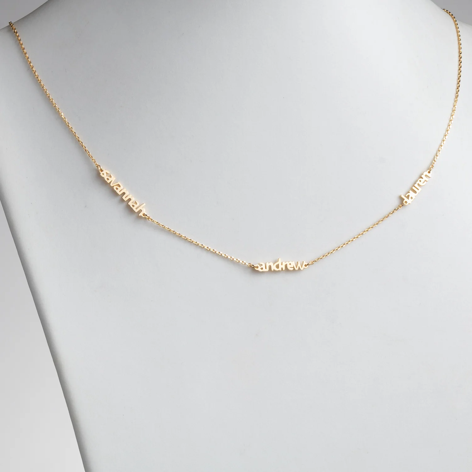 14K Gold over Sterling Petite Block Family Name Necklace- 3 Names - Image 2