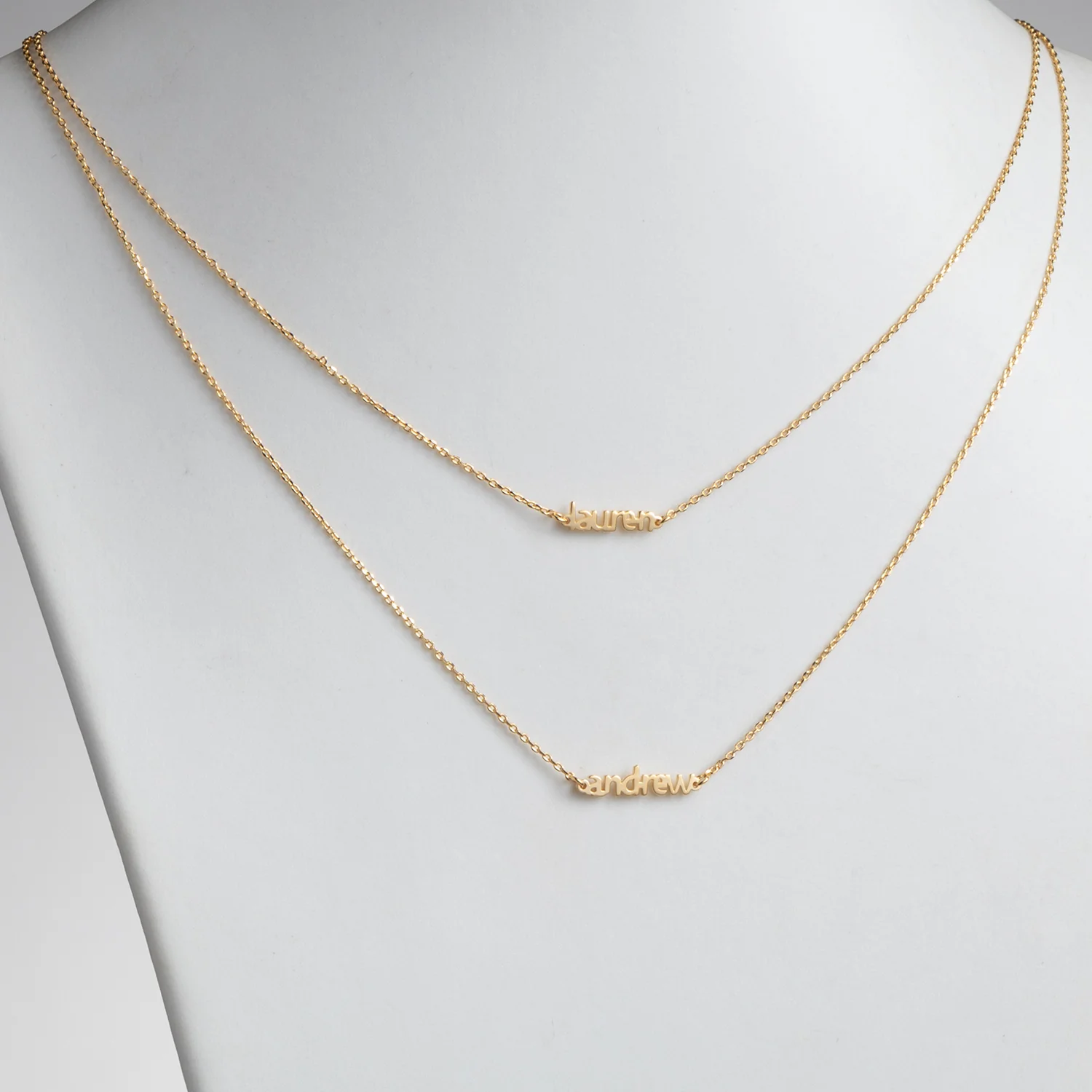 14K Gold over Sterling Petite Block Name Layered Necklace- 2 Names - Image 2