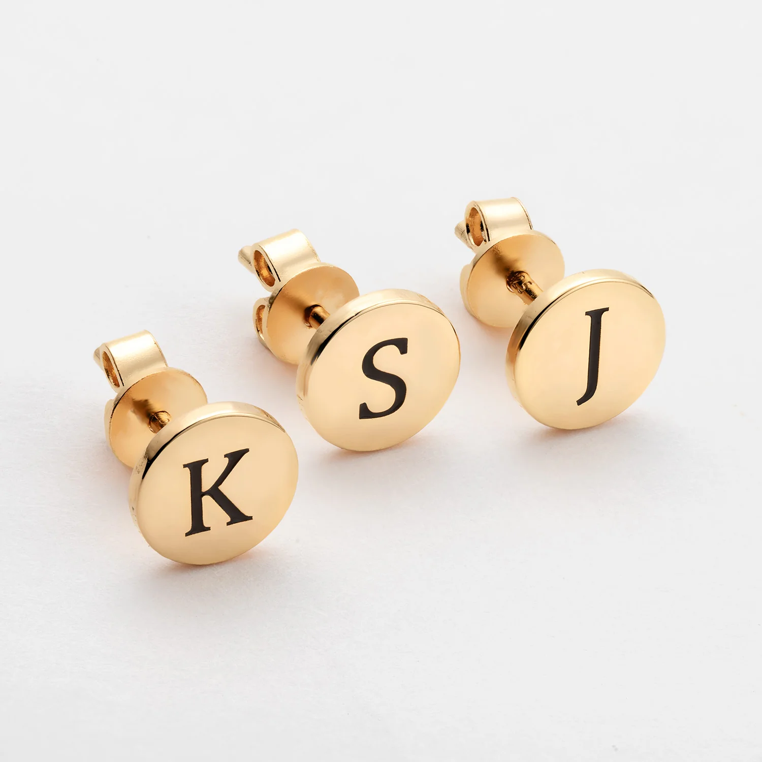 14K Gold over Sterling Petite Engraved Initial Disc Earrings - Image 2