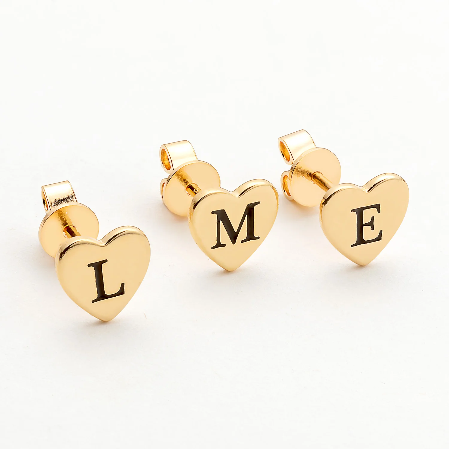 14K Gold over Sterling Petite Engraved Initial Heart Earrings - Image 4