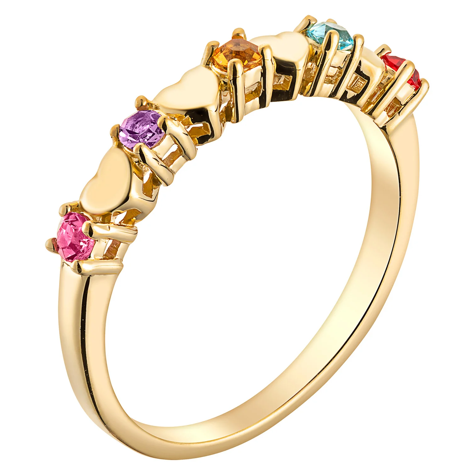 14K Gold over Sterling Petite Family Birthstone Hearts Ring - Image 2