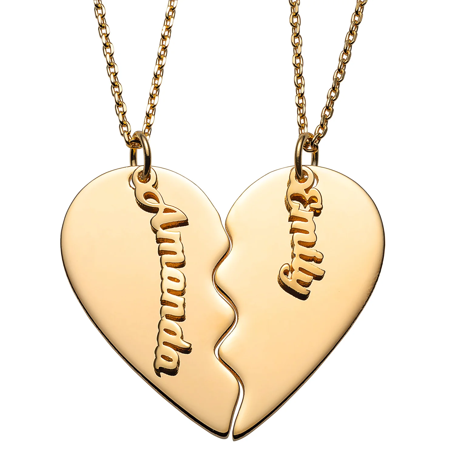 14K Gold over Sterling Petite Name Shareable Heart Necklace