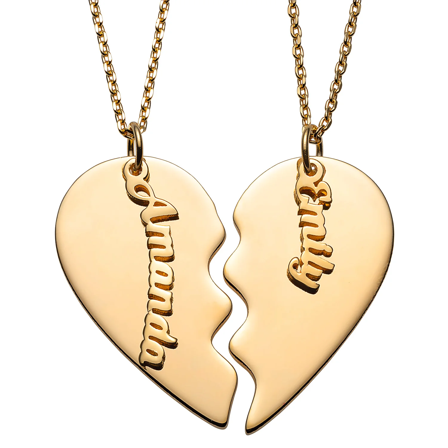 14K Gold over Sterling Petite Name Shareable Heart Necklace - Image 2