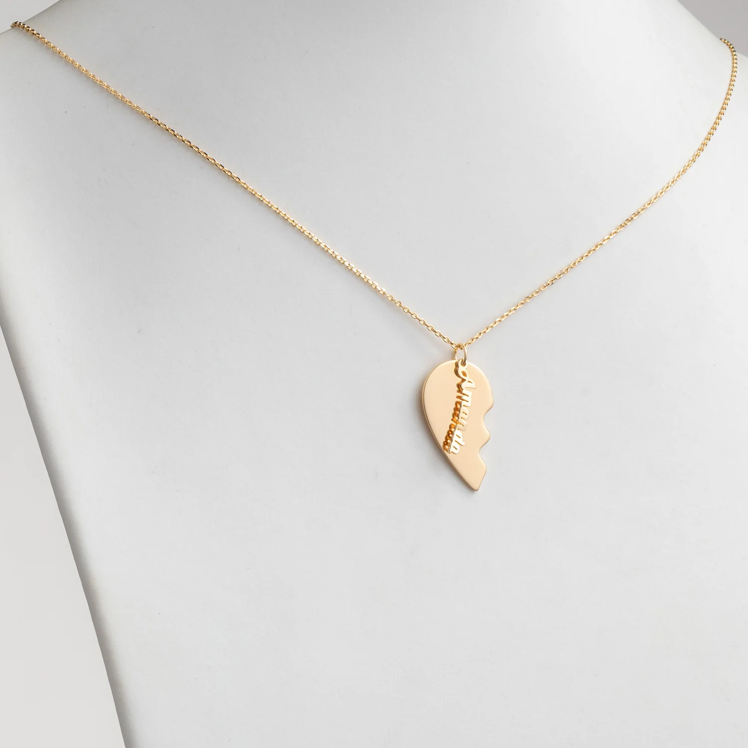 14K Gold over Sterling Petite Name Shareable Heart Necklace - Image 3