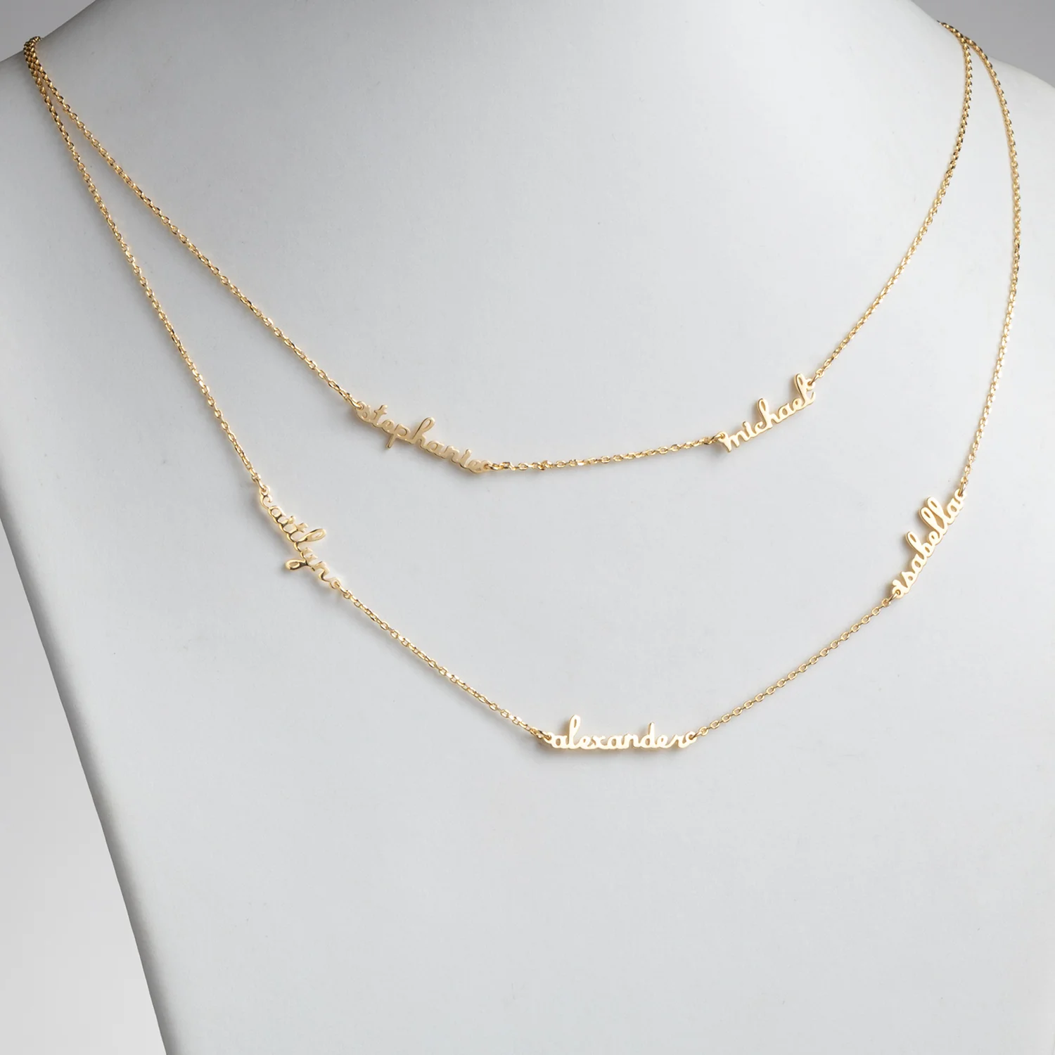 14K Gold over Sterling Petite Script Family Name Layered Necklace- 5 Names - Image 2