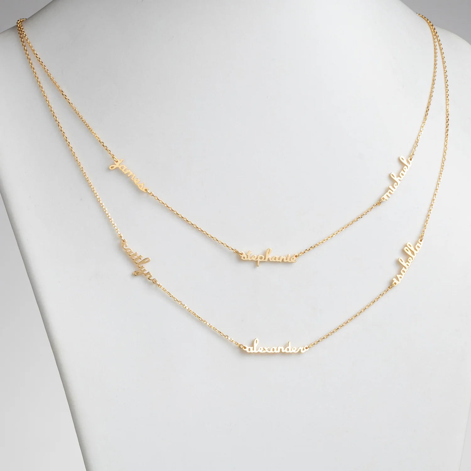 14K Gold over Sterling Petite Script Family Name Layered Necklace- 6 Names - Image 2