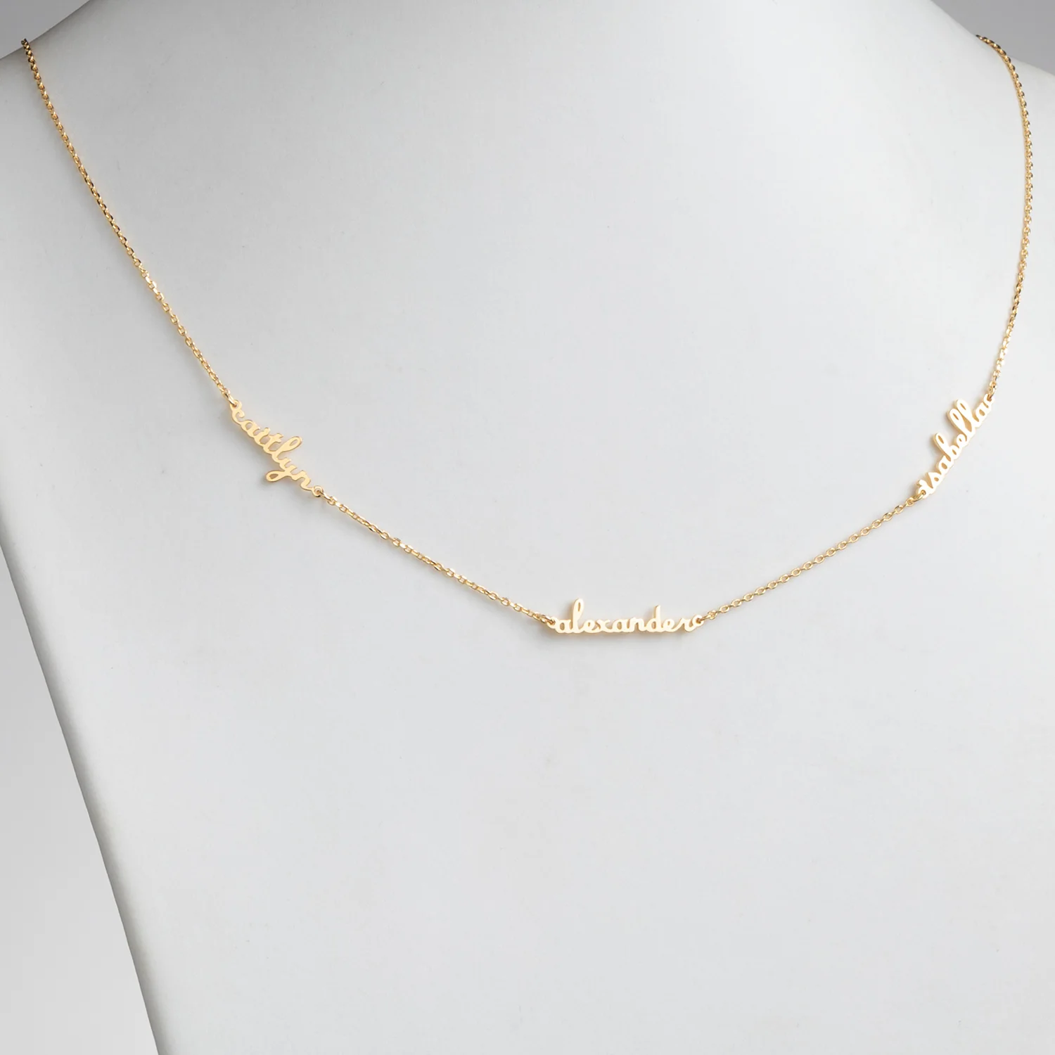 14K Gold over Sterling Petite Script Family Name Necklace- 3 Names - Image 2