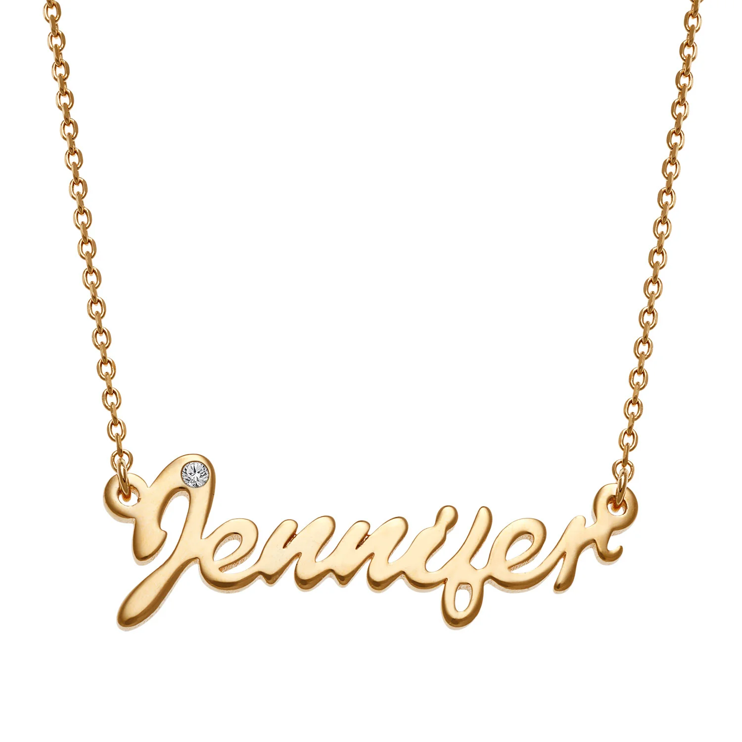 14K Gold over Sterling Petite Silver Script Name with CZ Necklace