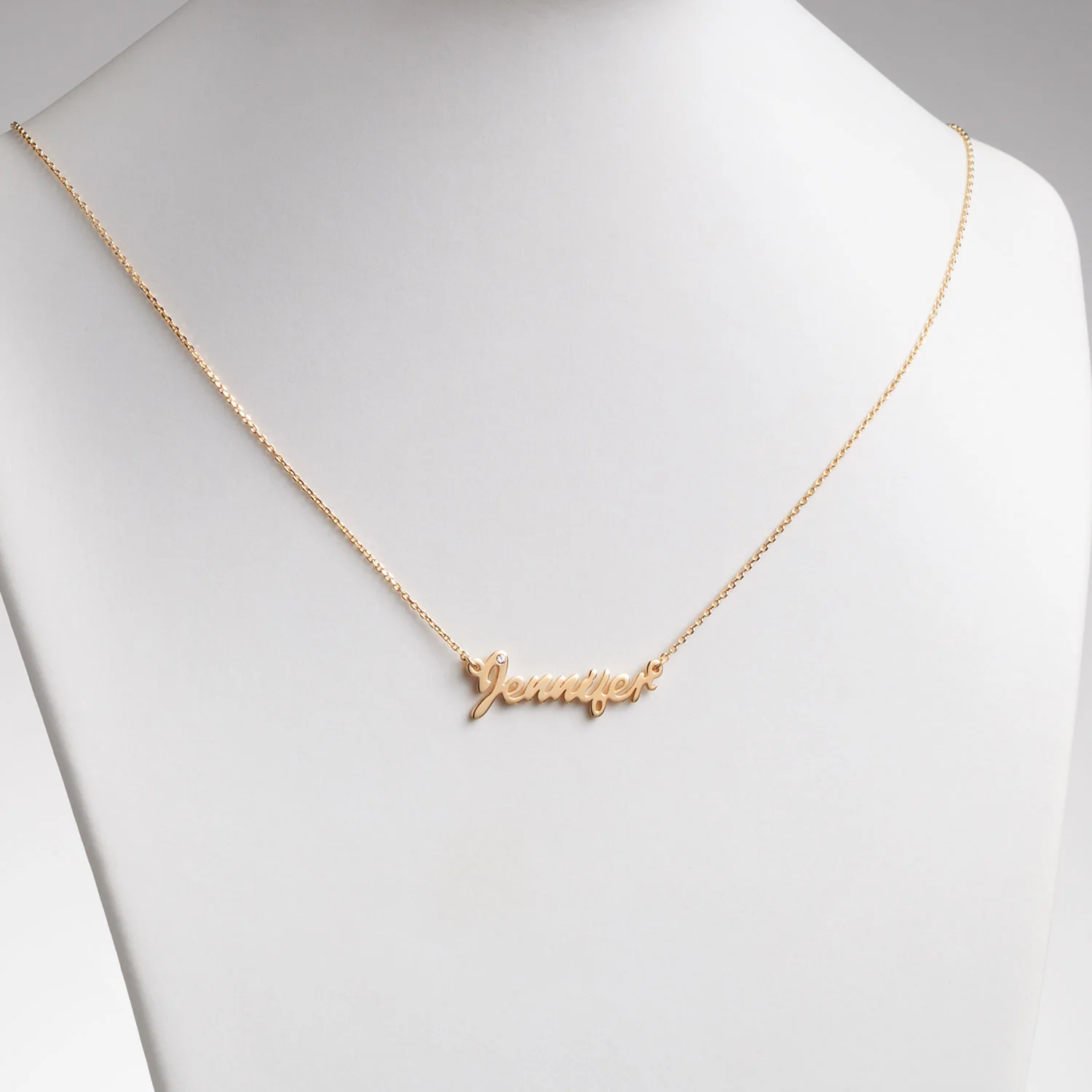 14K Gold over Sterling Petite Silver Script Name with CZ Necklace - Image 2
