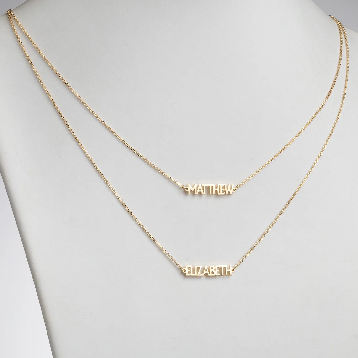 14K Gold over Sterling Petite Uppercase 2 Name Station Necklace - Image 2