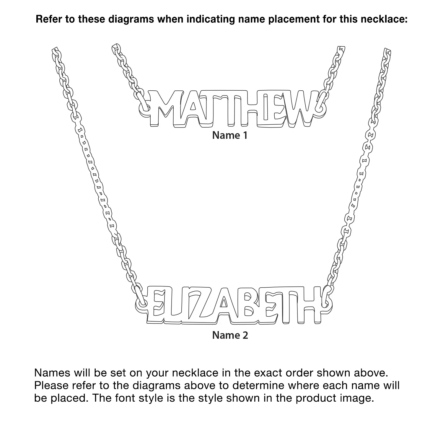 14K Gold over Sterling Petite Uppercase 2 Name Station Necklace - Image 3