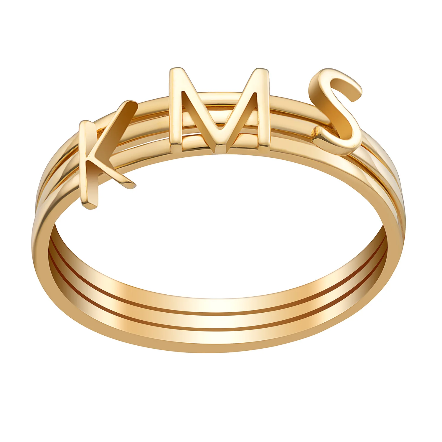 14K Gold over Sterling Petite Uppercase Initials Ring - Set of 3