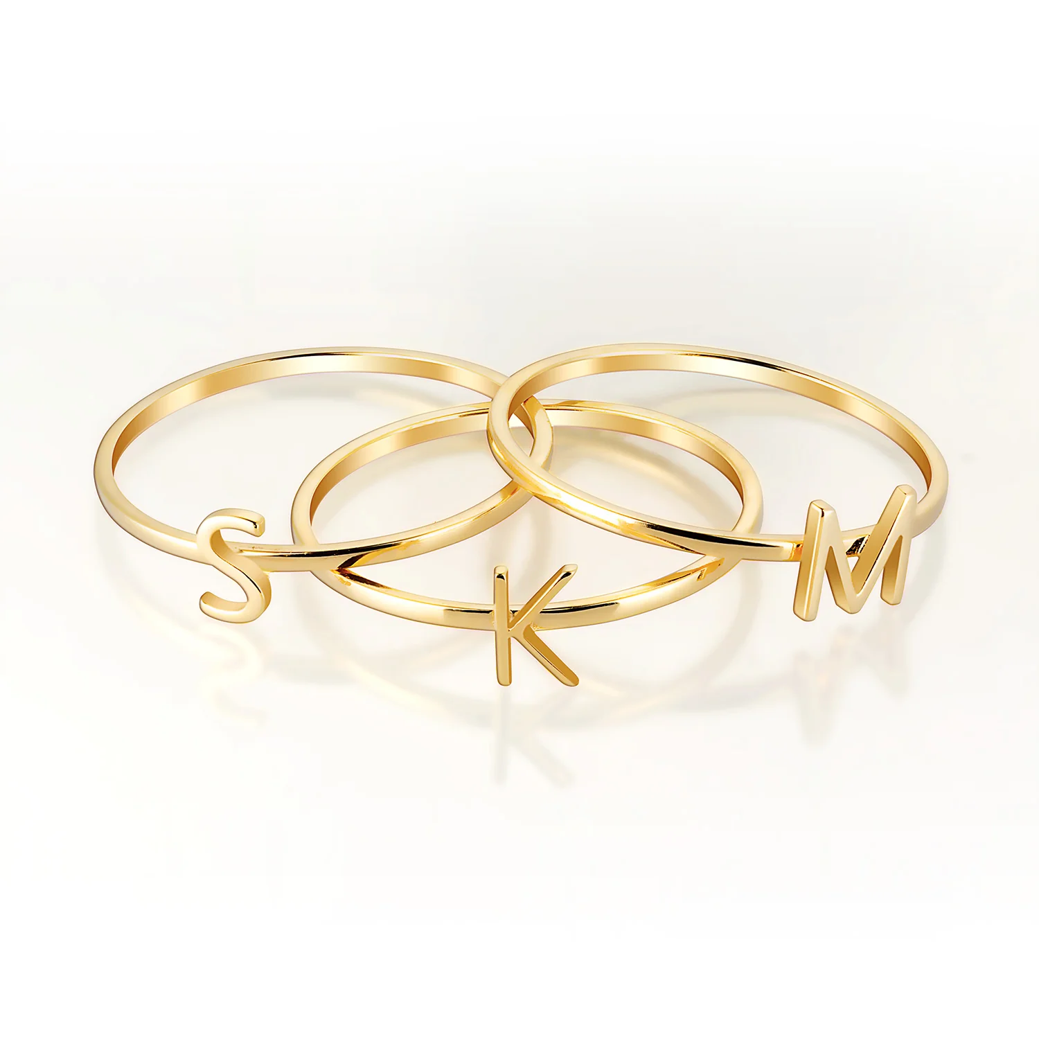 14K Gold over Sterling Petite Uppercase Initials Ring - Set of 3 - Image 3