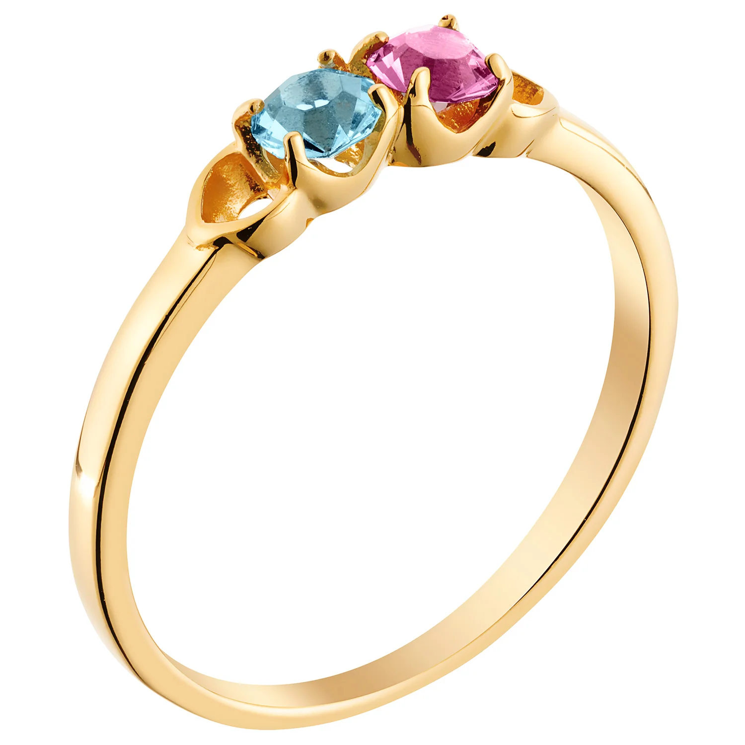 14K Gold over Sterling Round Birthstone Ring with Hearts - 2 Stones - Image 2