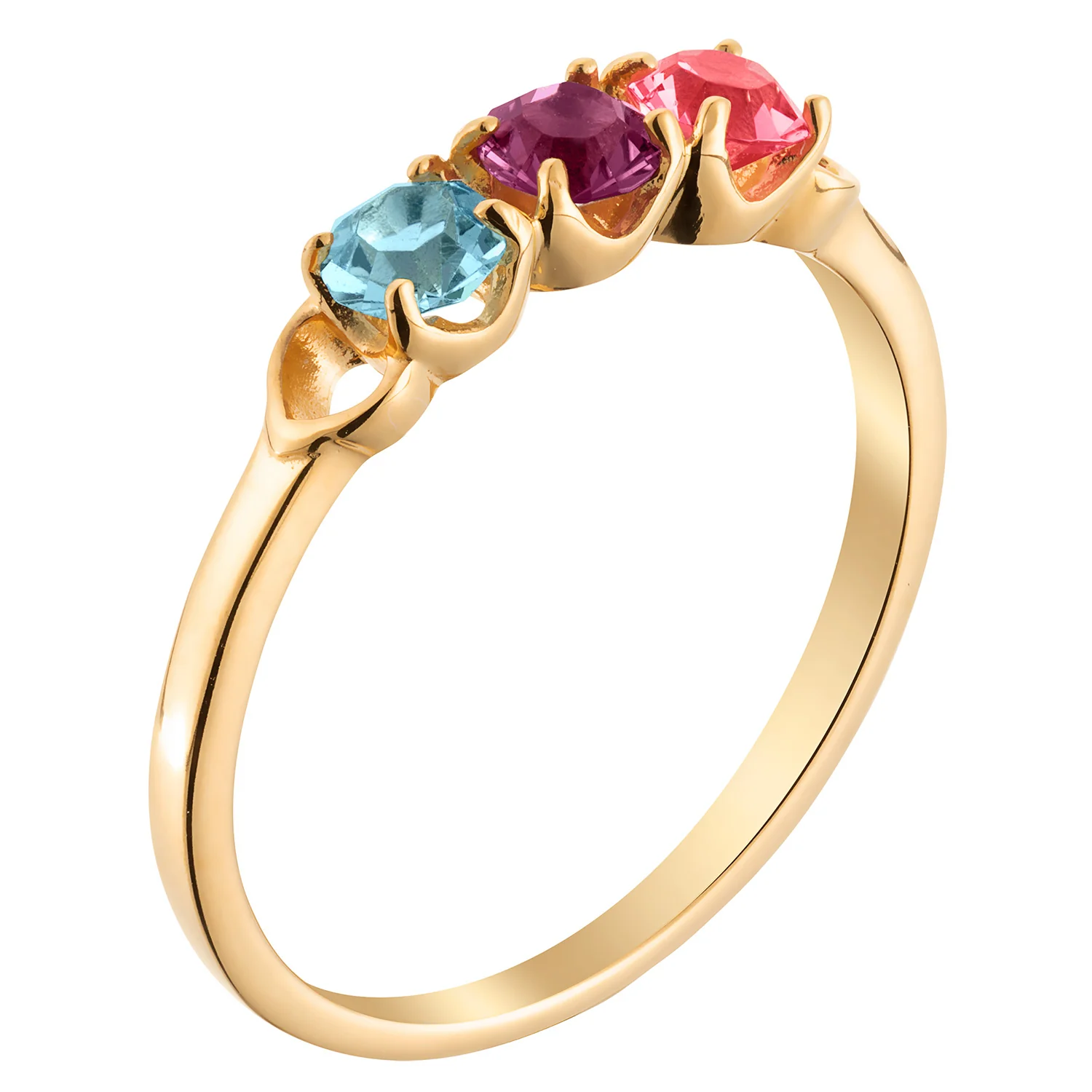 14K Gold over Sterling Round Birthstone Ring with Hearts - 3 Stones - Image 2