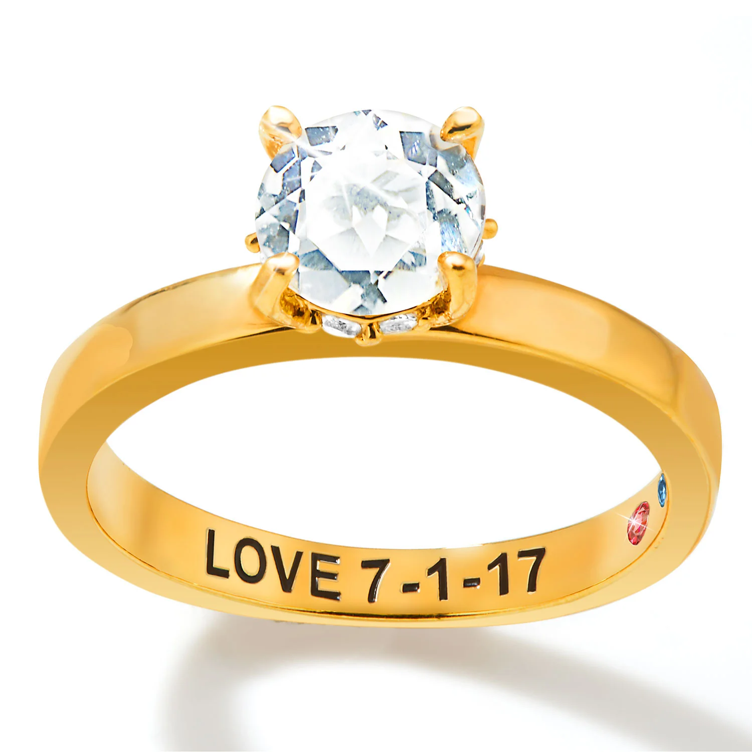 Gold over Sterling Round Hidden Halo White Topaz Hidden Birthstone Engagement Ring - Image 3