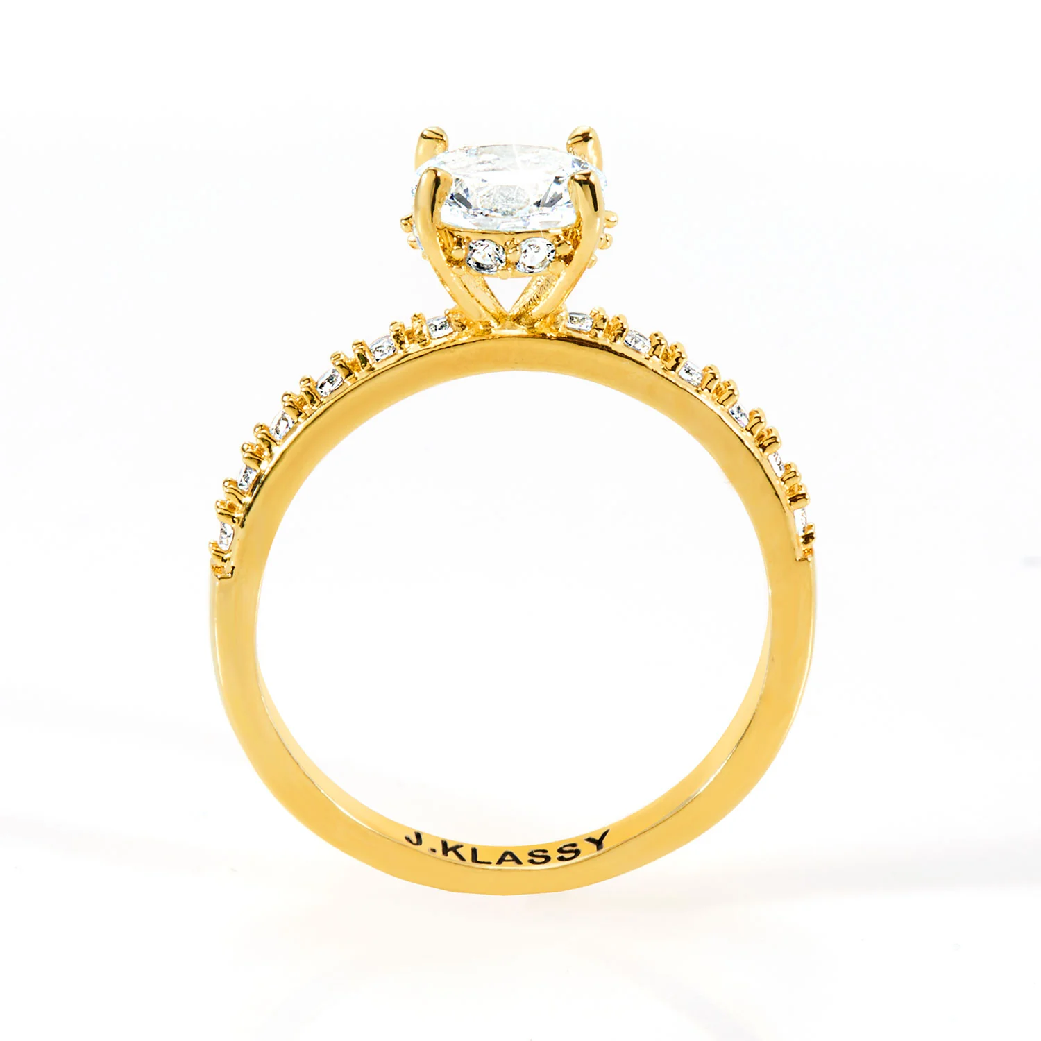 Gold over Sterling Round White Topaz Pave Band Engagement Ring - Image 5