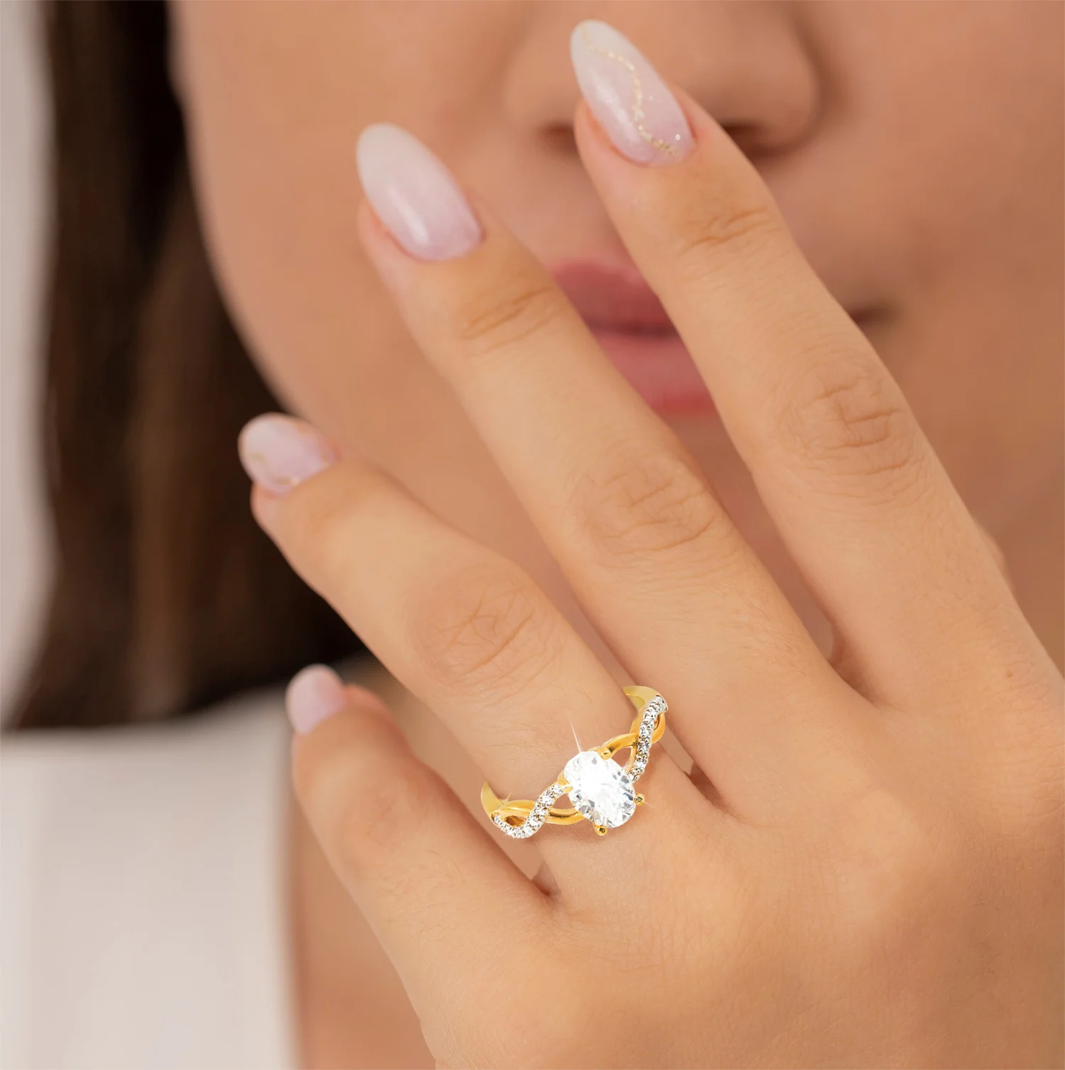 Gold over Sterling Round White Topaz Twist Engagement Ring - Image 2