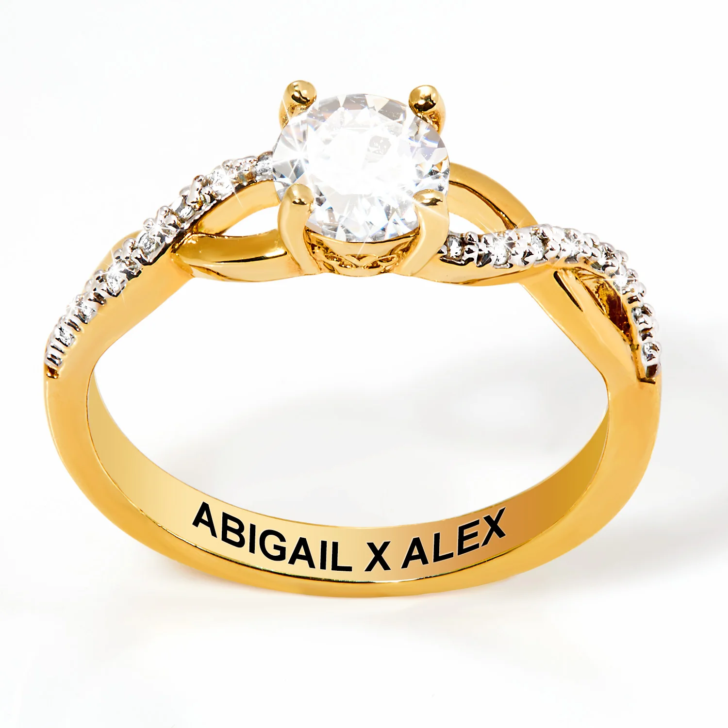 Gold over Sterling Round White Topaz Twist Engagement Ring - Image 3