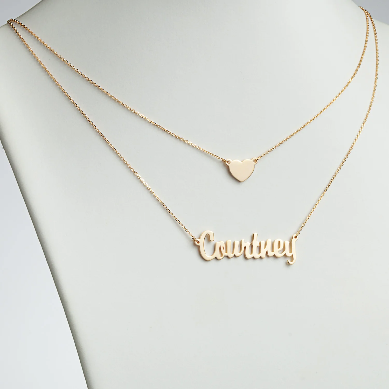 14K Gold over Sterling Script Name and Heart Layered Double Necklace - Image 2