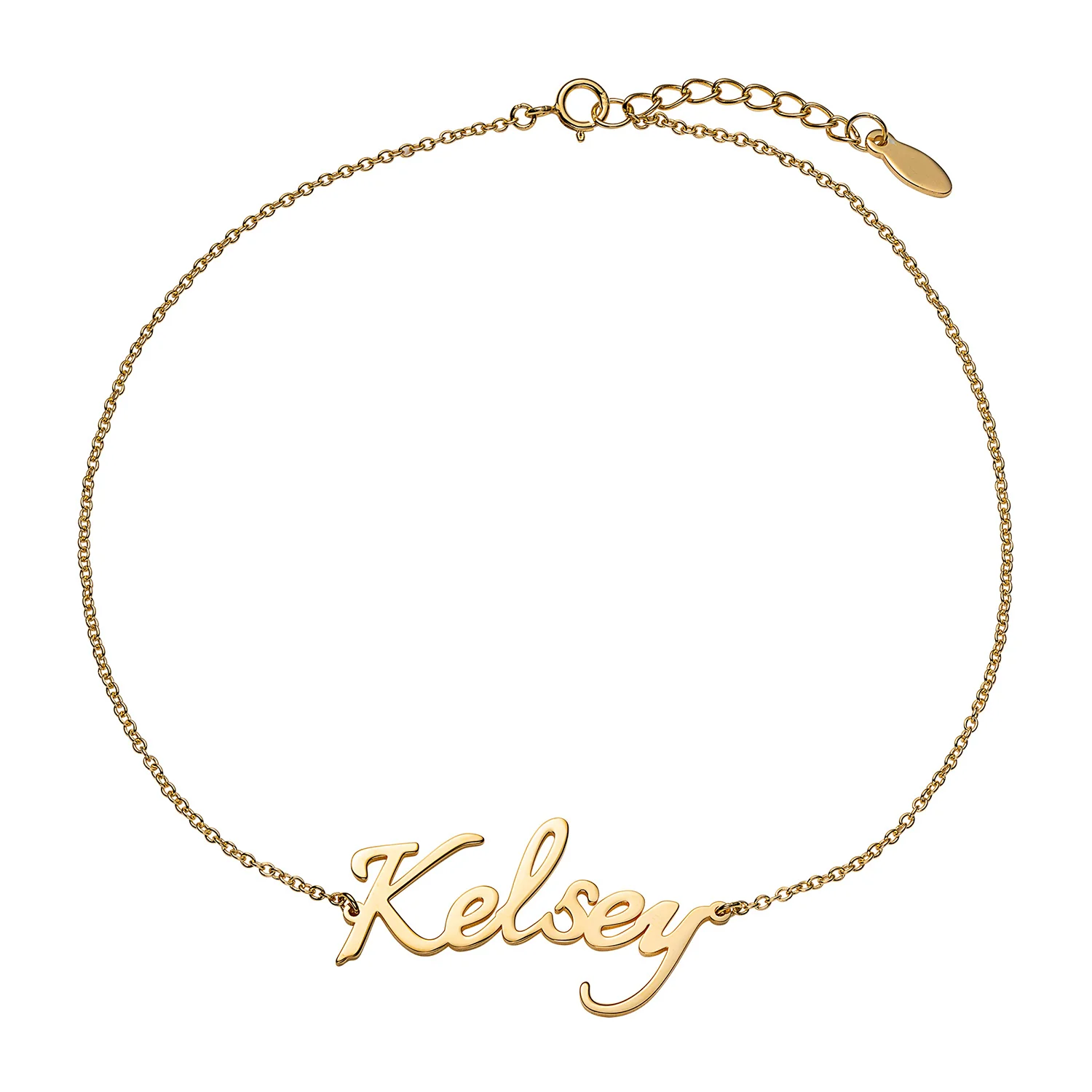 14K Gold over Sterling Script Name Anklet