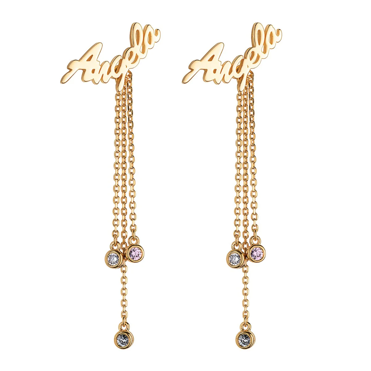14K Gold over Sterling Script Name Crawler Earrings with Birthstones - Image 3