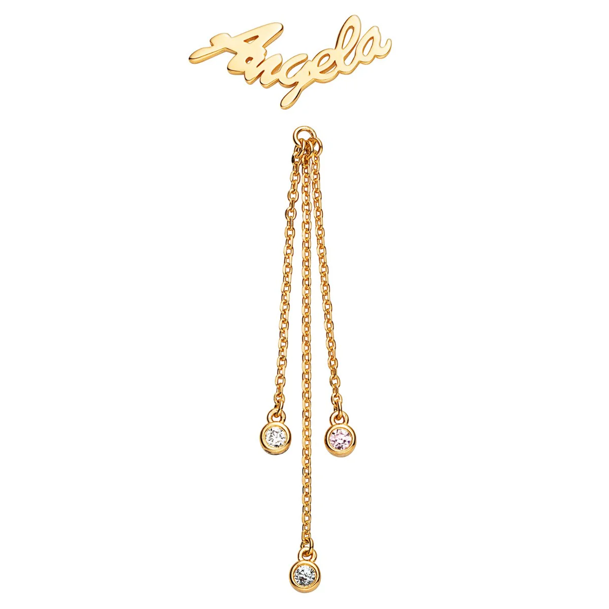 14K Gold over Sterling Script Name Crawler Earrings with Birthstones - Image 4