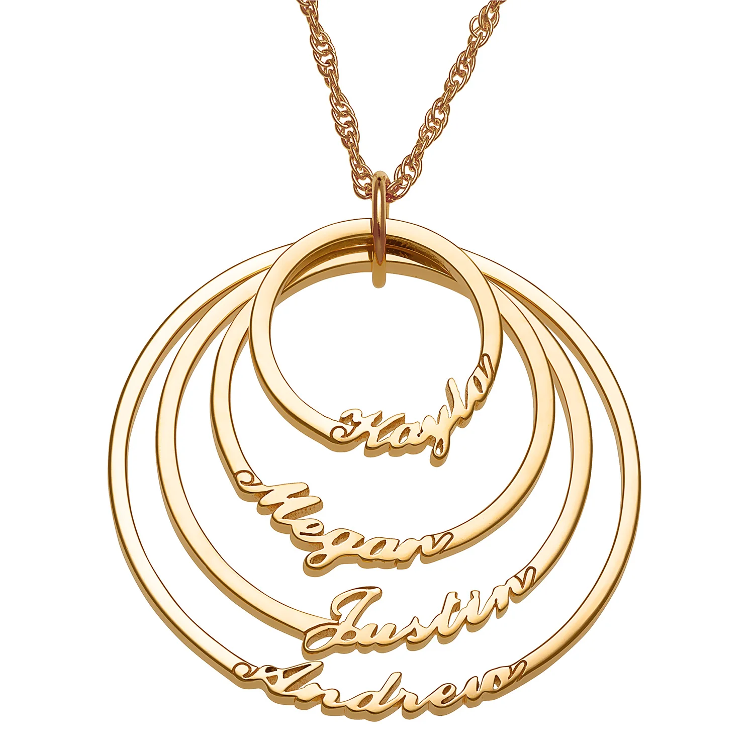 14K Gold over Sterling Script Name with Circle Necklace - 4 Names