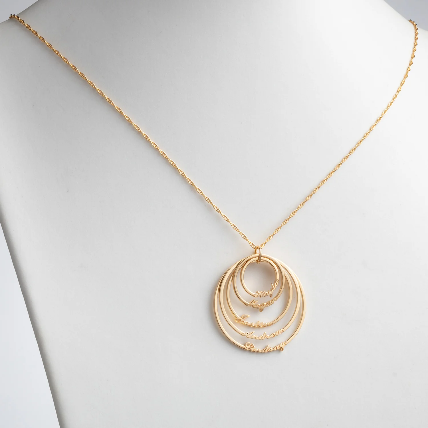 14K Gold over Sterling Script Name with Circle Necklace - 5 Names - Image 2