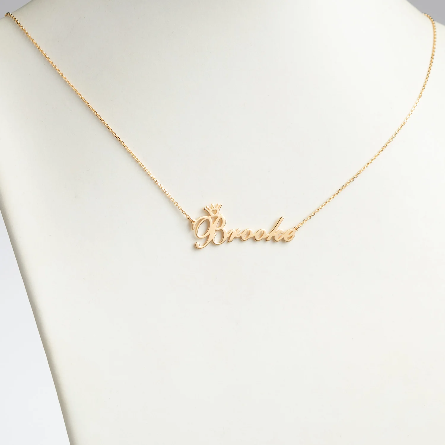 14K Gold over Sterling Script Name with Crown Necklace - Image 2