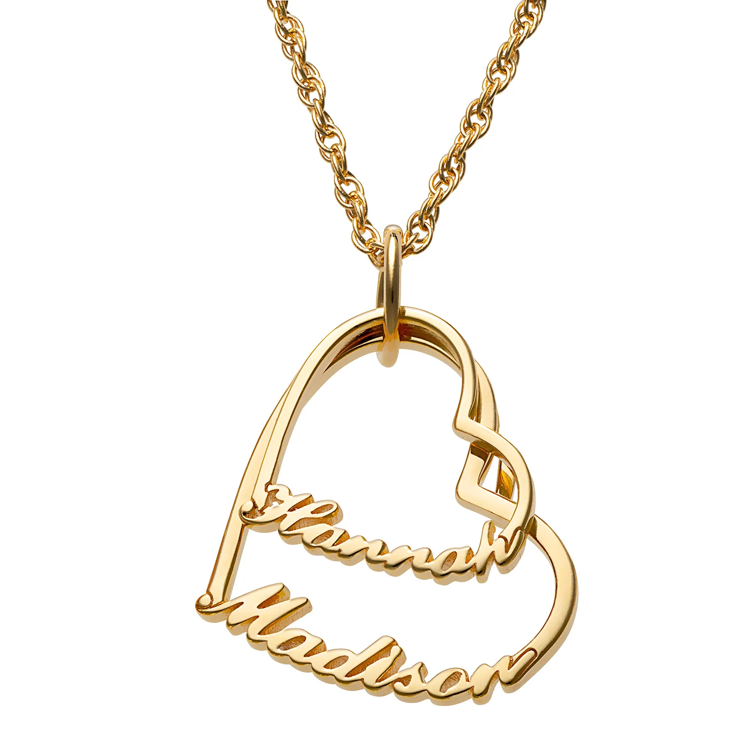14K Gold over Sterling Script Name with Heart Necklace - 2 Names
